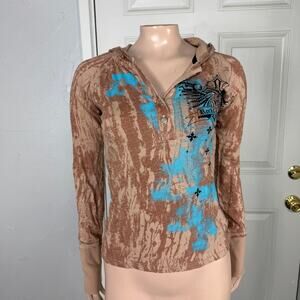 Vintage y2K Affliction Style Shirt S Panhandle Slim Rock Roll Cowgirl Hood V20